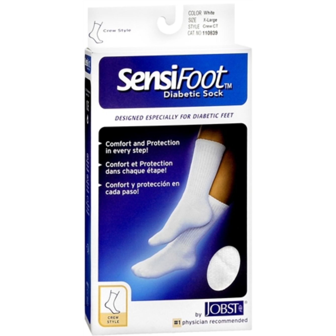 Jobst Sensifoot Diabetic Crew Socks - White, Ex-Large
