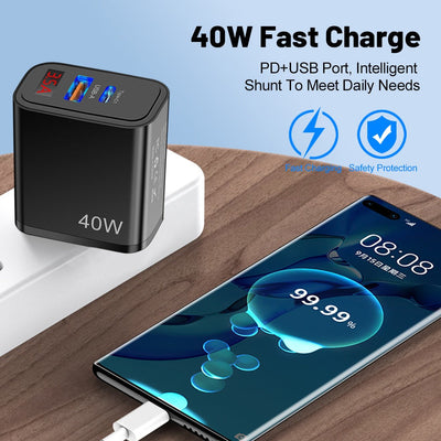 40W PD+USB Digital Display Mobile Phone Charger