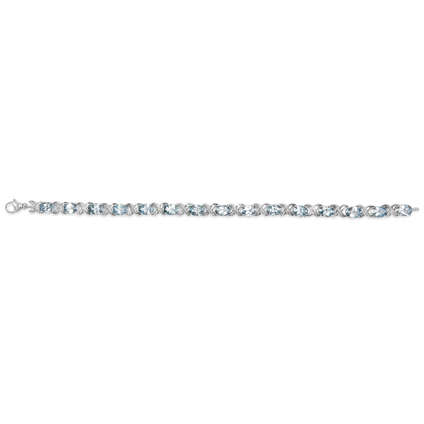 Pulsera de Tenis de Plata Esterlina .925 con Topacio Azul y Acentos de Diamante - Tamaño 7
