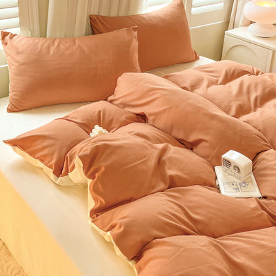 Solid Color Brushed Minimalist Four-Piece Bedding Set