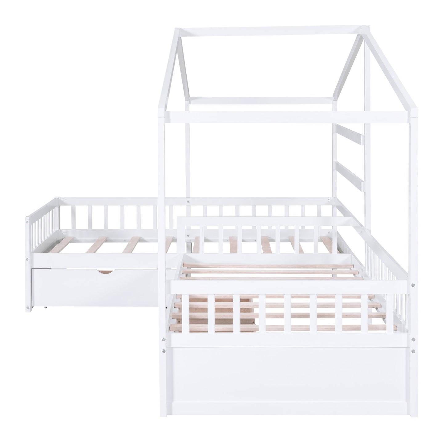 Twin Size House Platform Bed with Three Storage Drawers White - Korvel
