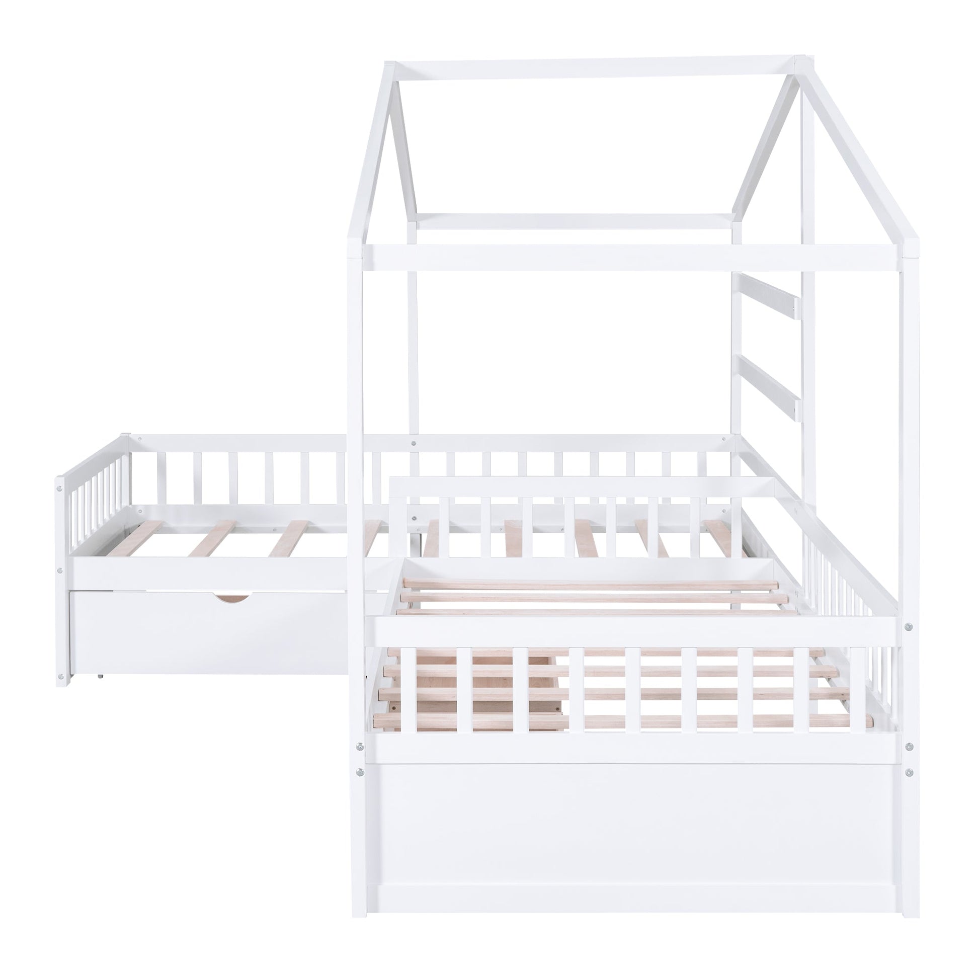 Twin Size House Platform Bed with Three Storage Drawers White - Korvel