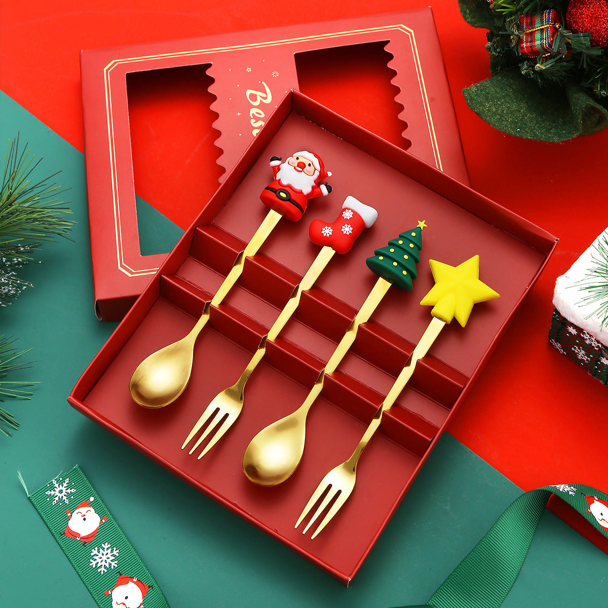 Christmas gift tableware stainless steel coffee spoon dessert spoon fork set - Korvel