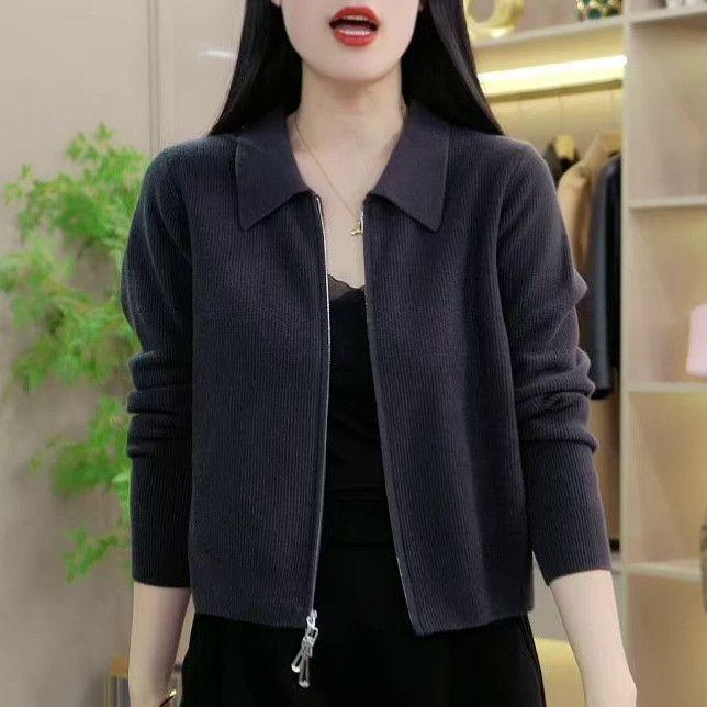 Chaqueta corta versátil con cremallera para mujer de corte holgado