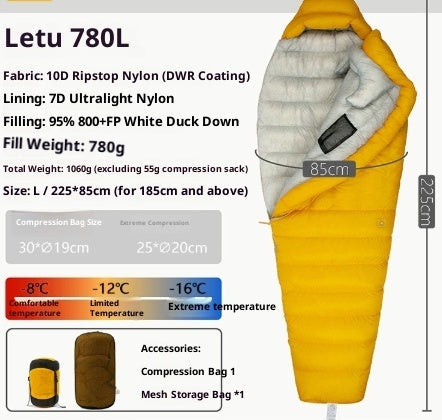 Sac de couchage en duvet ultra léger premium pour aventures en plein air