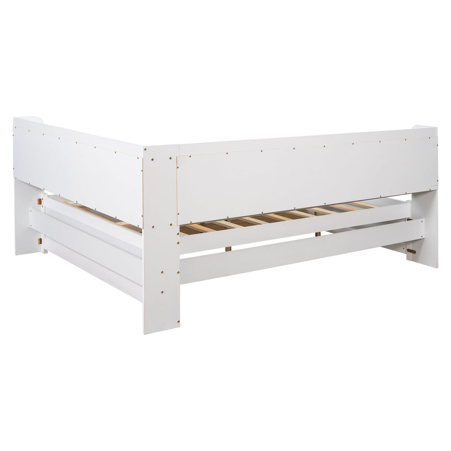 Elegant Full Bed with L-shaped Bookcases and Drawers in White