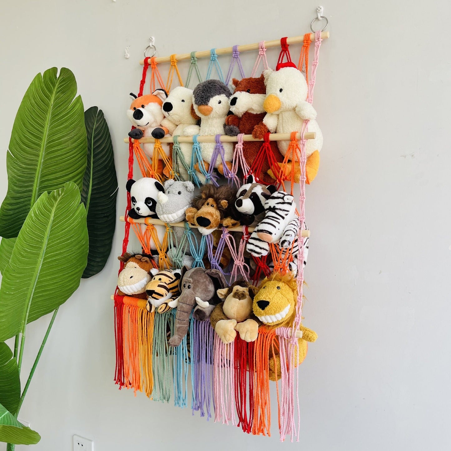 Simple decoration of shelves for children's rooms book ornaments wooden sticks 3-layer plush Bohemian toy storage net bag - Korvel