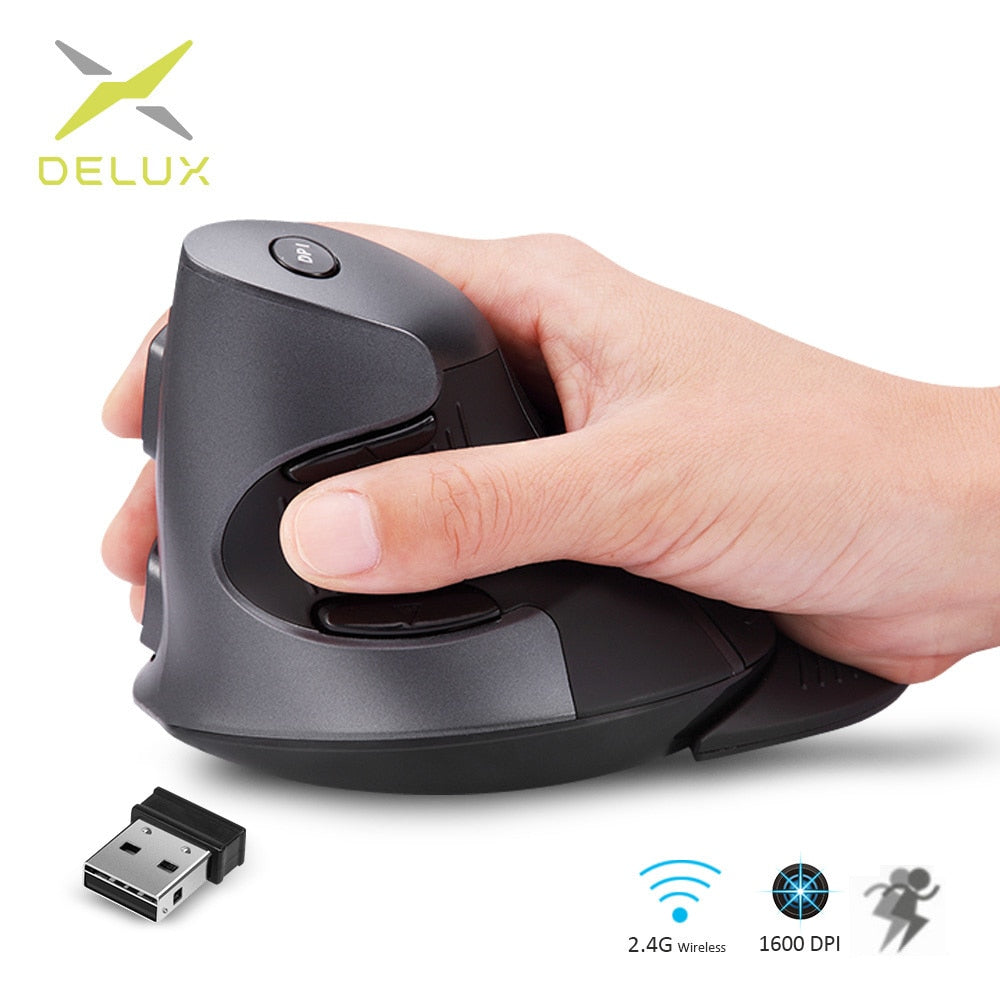 Delux M618GX Ergonomic Vertical Wireless Mouse 6 Buttons 1600DPI Optical Mouse With 3 Colors Silicon Rubber Case For PC Laptop - Korvel