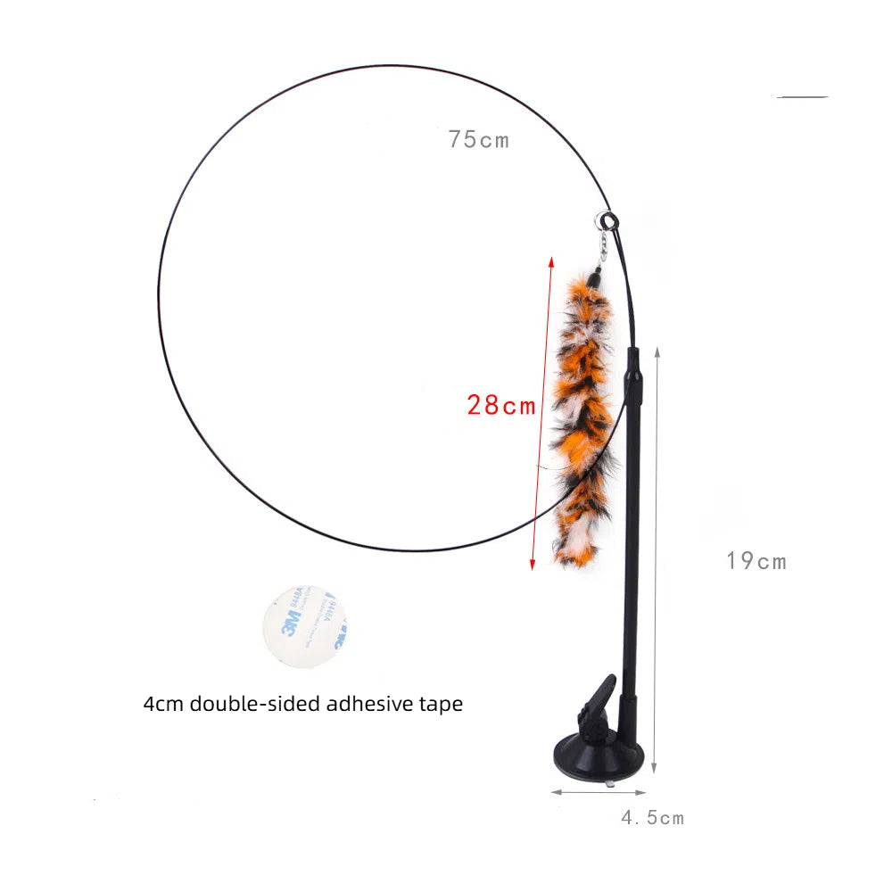 Suction cup cat toy stick that can be attached and held with steel wire multi head interchangeable cat toy and pet supplies - Korvel