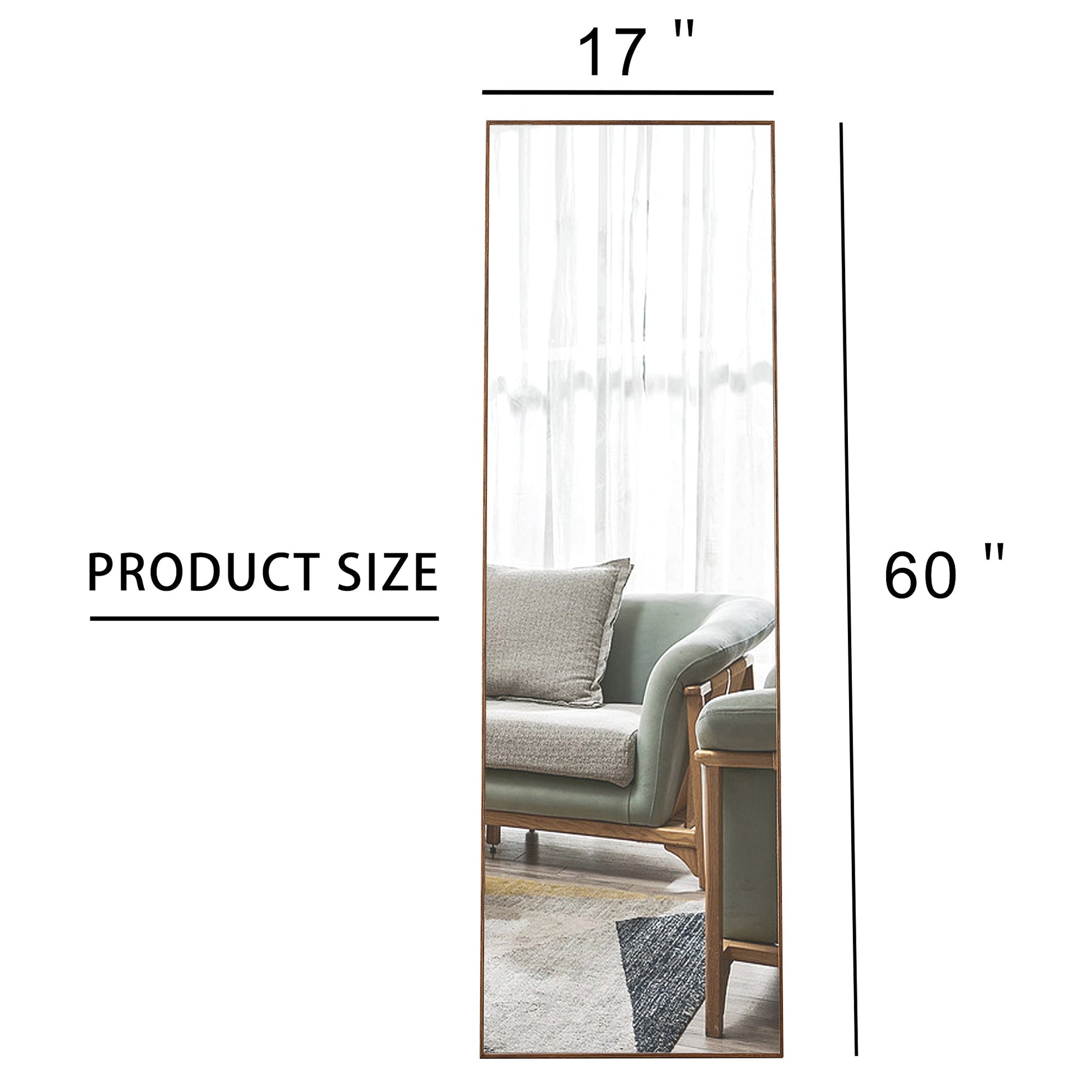 60x17 Brown Solid Wood Frame Full-length Mirror, Dressing Mirror, Bedroom Home Porch - Korvel