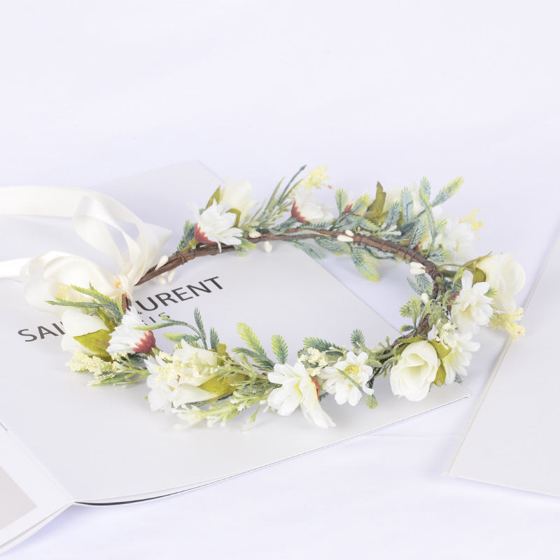 Korean style spring and summer fresh flower garland handmade wrapped fabric small chrysanthemum headpiece - Korvel