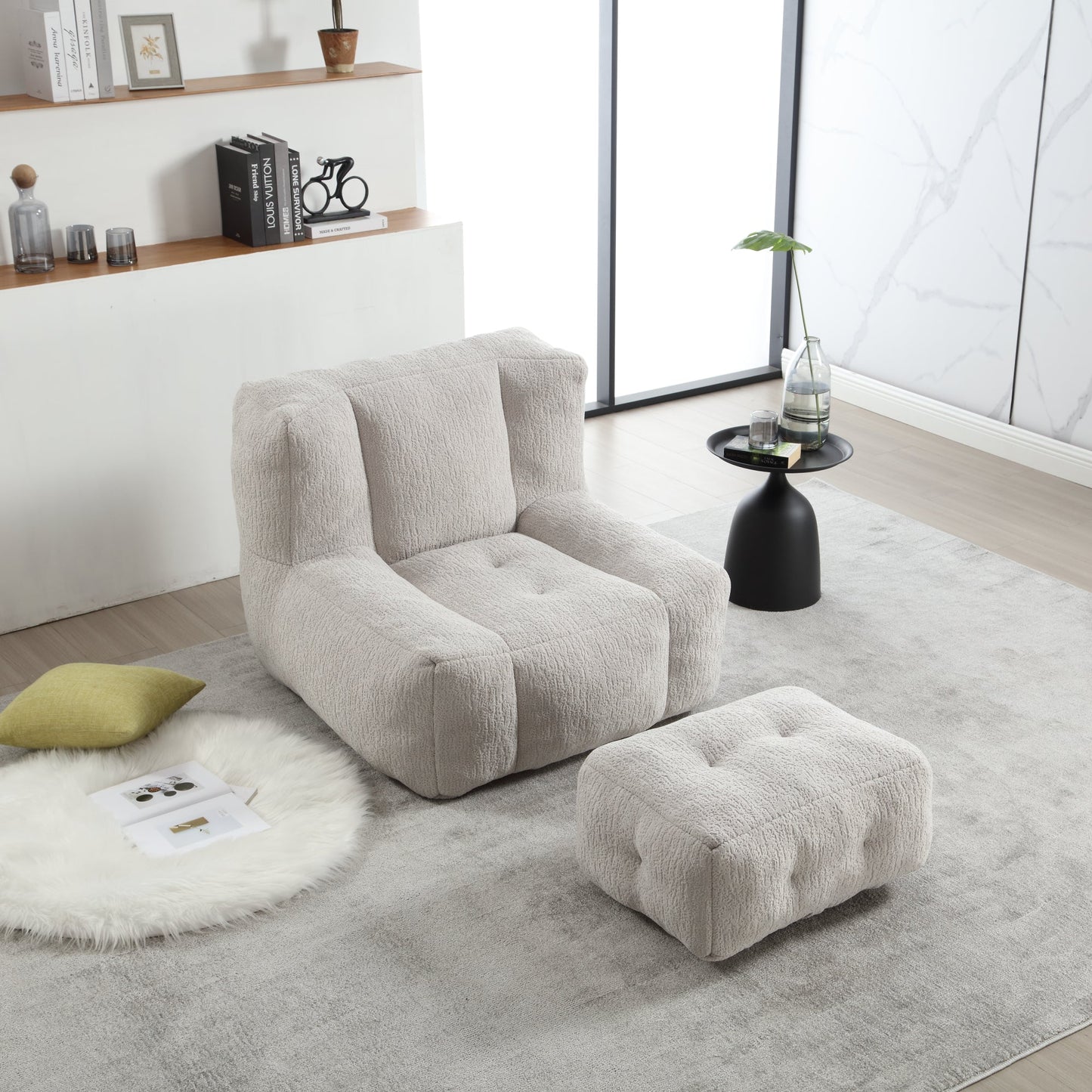 Sillón Puff Esponjoso con Espuma Viscoelástica y Otomana