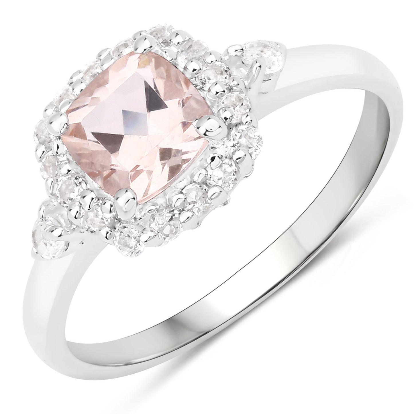 Bague de fiançailles en argent sterling avec morganite de 1,17 carat et zircon blanc