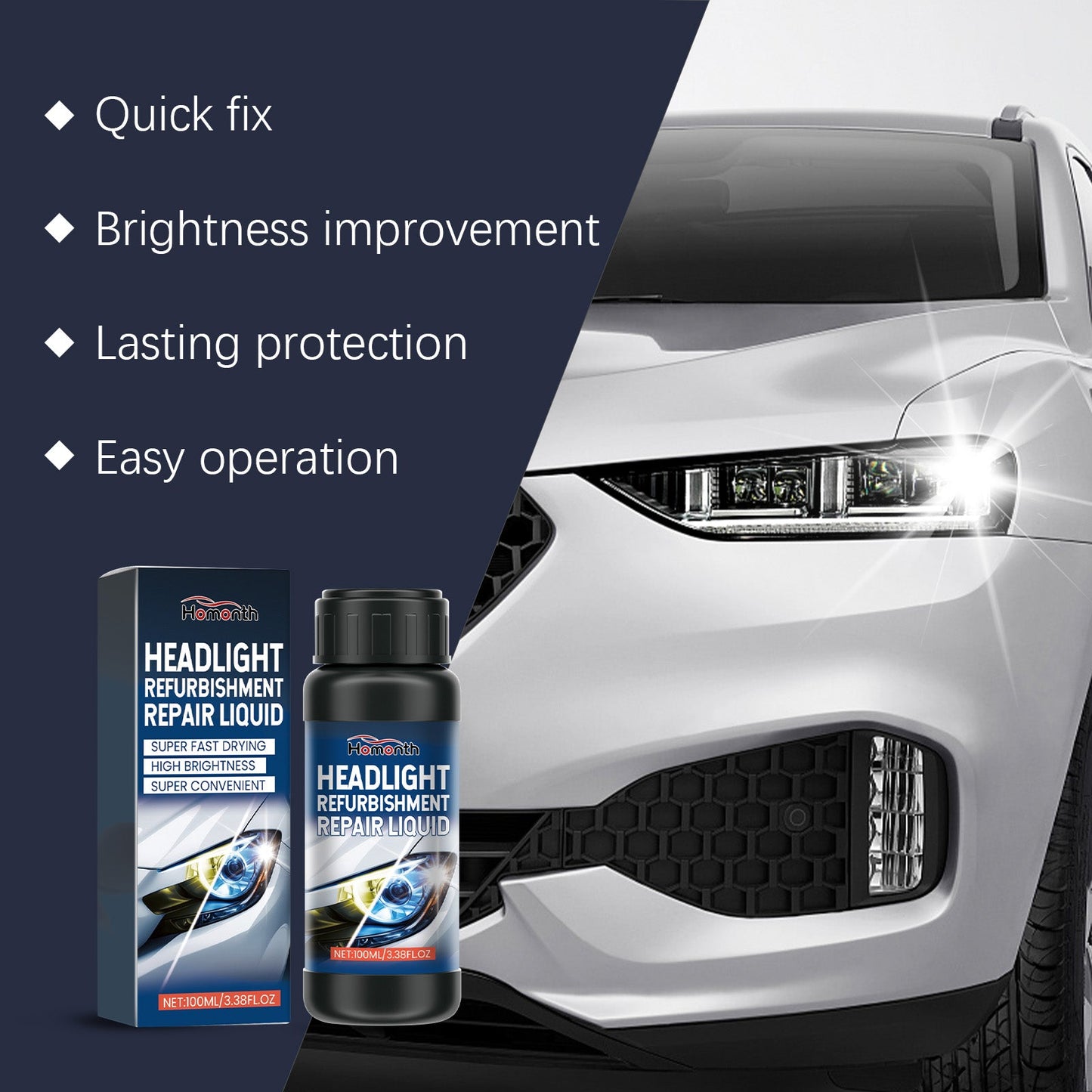HOMONTH Headlight Refurbishment Repair Liquid, Headlight Yellow Easily Refurbished Reglow Crystal Bright Cleaning Liquid - Korvel