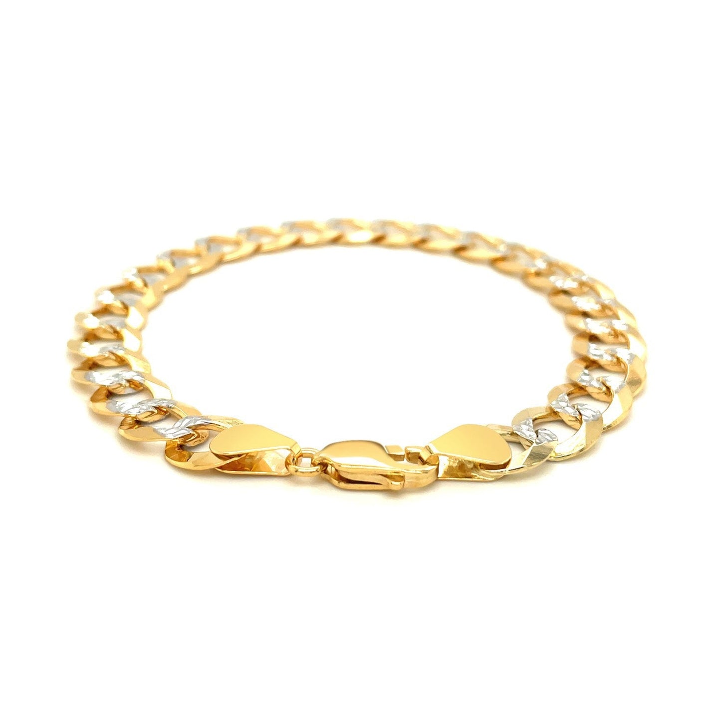 14k Two Tone Gold Pave Curb Bracelet - 10 mm Width
