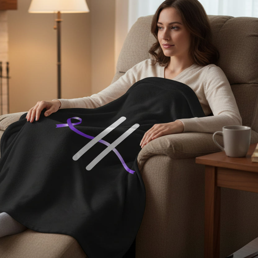Manta de Terciopelo de Concienciación sobre la Epilepsia – Diseño de Cinta Morada