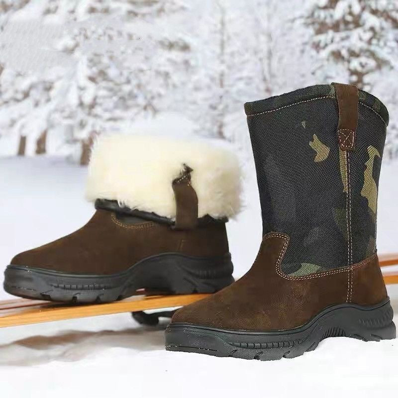 Bottes de neige montantes pour hommes avec fourrure et coton
