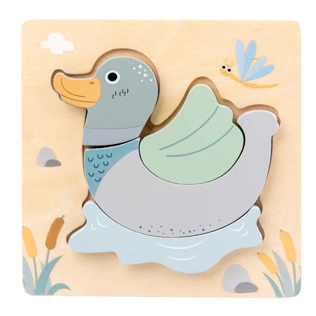Puzzle en bois en relief d'animaux en cartoon