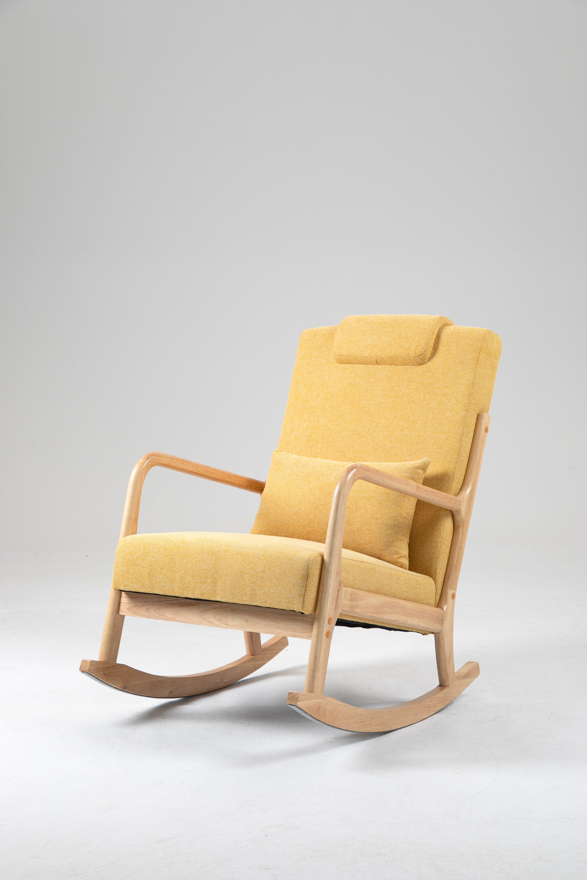 Rocking Chair Upholstered Fabric Rocking Armchair Indoor with High Backrest Glider Chairs and Lumbar Pillow for Living Room - Korvel