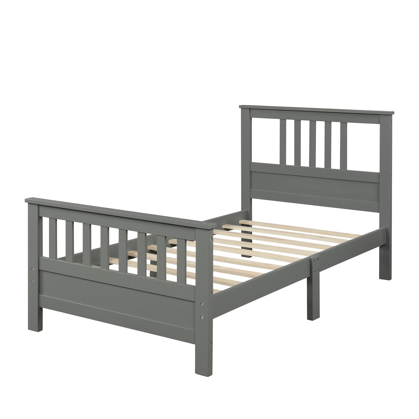 Wood Platform Bed with Headboard and Footboard Twin (Gray) - Korvel