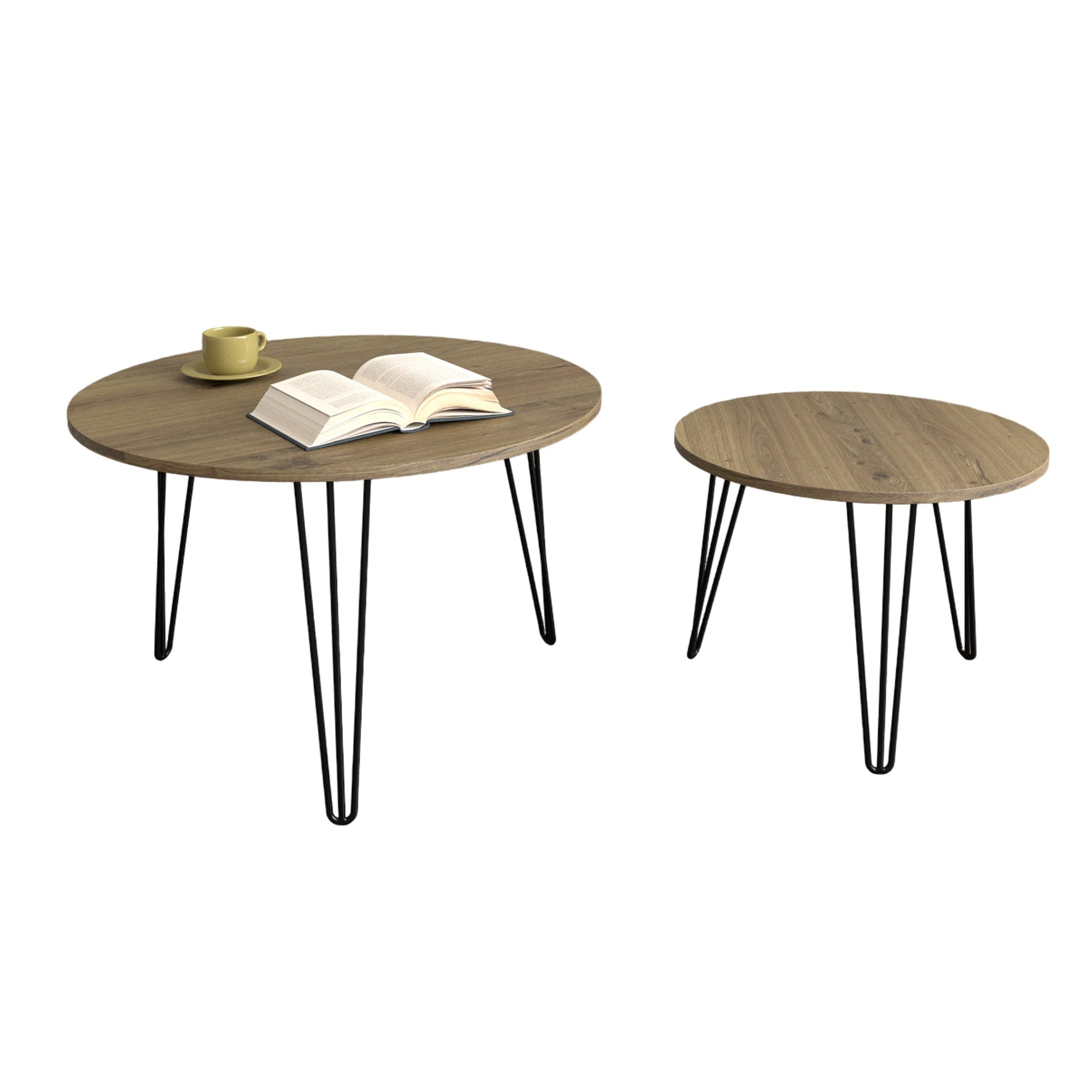 27.56'' Round Nesting Coffee Table Set of 2, Circular Nesting End Table Set  Sturdy Metal Base for Living Room, bedroom, Brown - Korvel