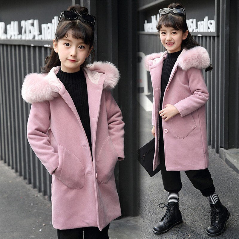 Girls Long Sleeve Hoode clothing Windbreaker spring autumn Winter clothes wool Coat Kids jacket Wedding Outwear parka - Korvel