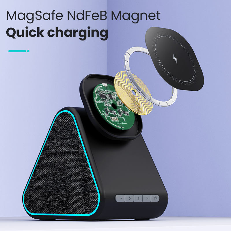 Wireless charger with speaker suitable for Apple phone magnetic wireless charging stand adjustable with Bluetooth speaker - Korvel