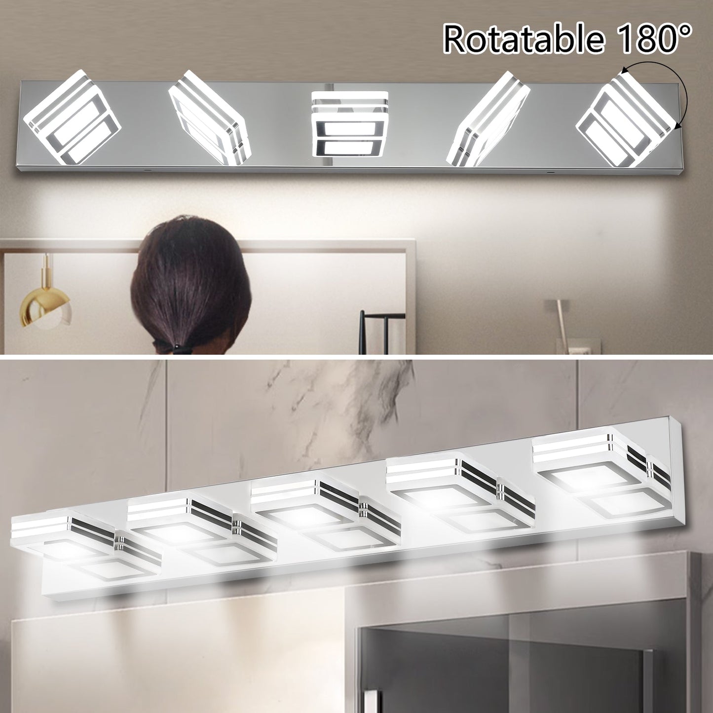 Luz de Maquillaje Moderna LED en Cromo con 5 Accesorios de Acrílico
