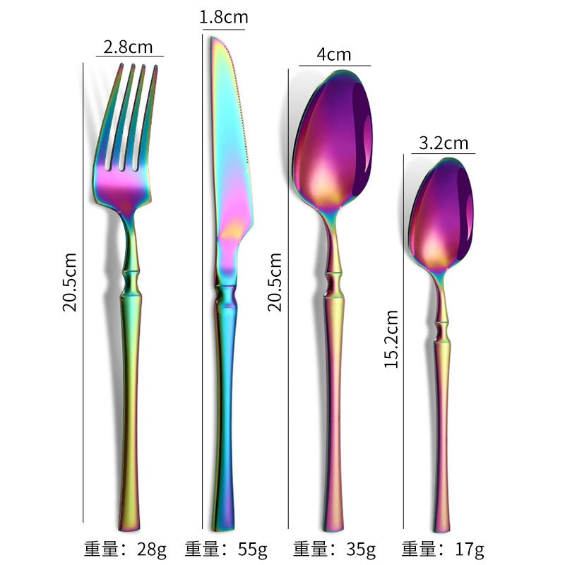 Small waist stainless steel knife, fork, and spoon set of 24 pieces, gold steak knife, fork, stainless steel tableware set, coffee spoon - Korvel