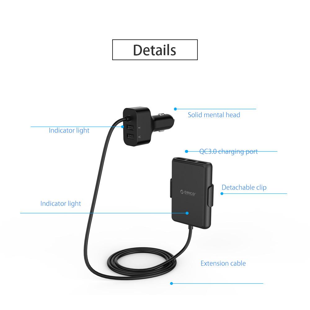 ORICO UCP-5P Portable 52W Car Charger with Expander Quick Charge 3.0 Car Charger 5 Porst for Your needs MPV Car - Korvel