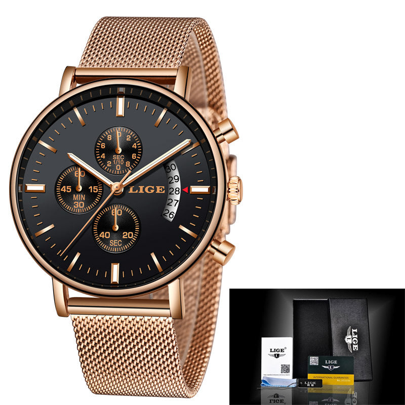LIGE Fashion Mesh Strap Waterproof Men's Watch - Korvel