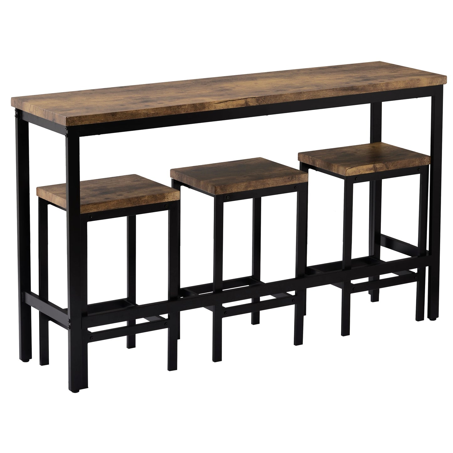 TOPMAX Counter Height Extra Long Dining Table Set with 3 Stools Pub Kitchen Set Side Table with Footrest Brown - Korvel