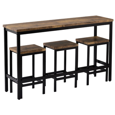 TOPMAX Counter Height Extra Long Dining Table Set with 3 Stools Pub Kitchen Set Side Table with Footrest Brown - Korvel
