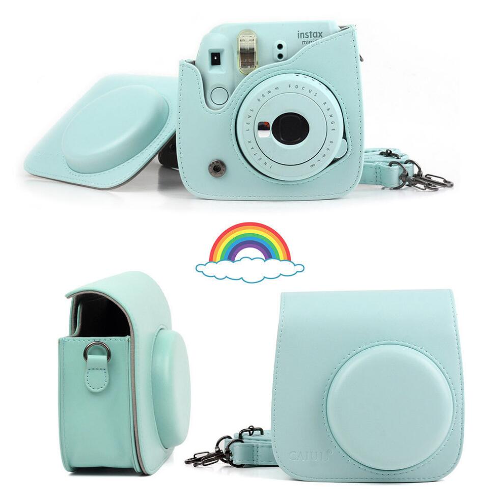For Fujifilm Instax Mini 8 Mini 9 Camera PU Leather Color Bag Instax Mini case with Shoulder Strap Transparent Crystal Cover - Korvel