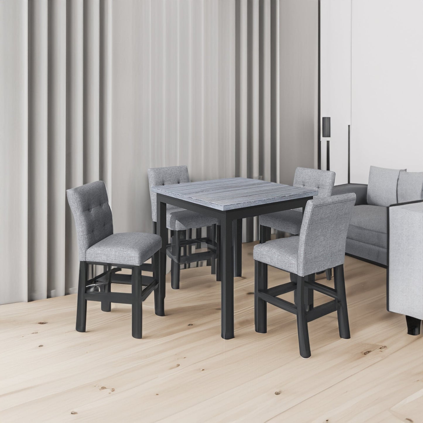 TOPMAX 5-piece cabinet dining table set, wooden square dining table and chairs, and 4 soft cushioned high back chairs in black - Korvel