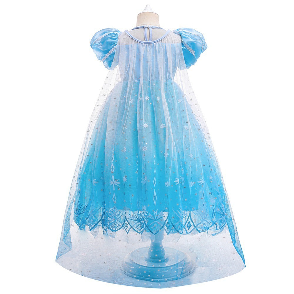 Frozen 2 Elsa Princess Dress Purple Bubble Sleeves Pearl Mesh Girls' Cosplay Dress Performance Dress - Korvel