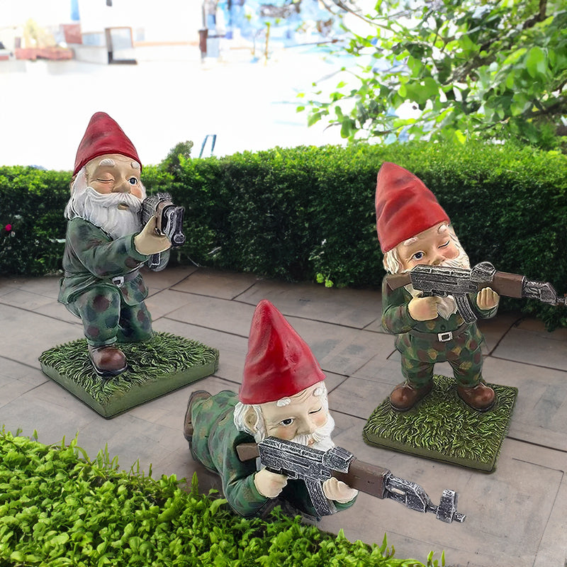 Funny Army Gnome Garden Statue - Set of 3 Resin Decor