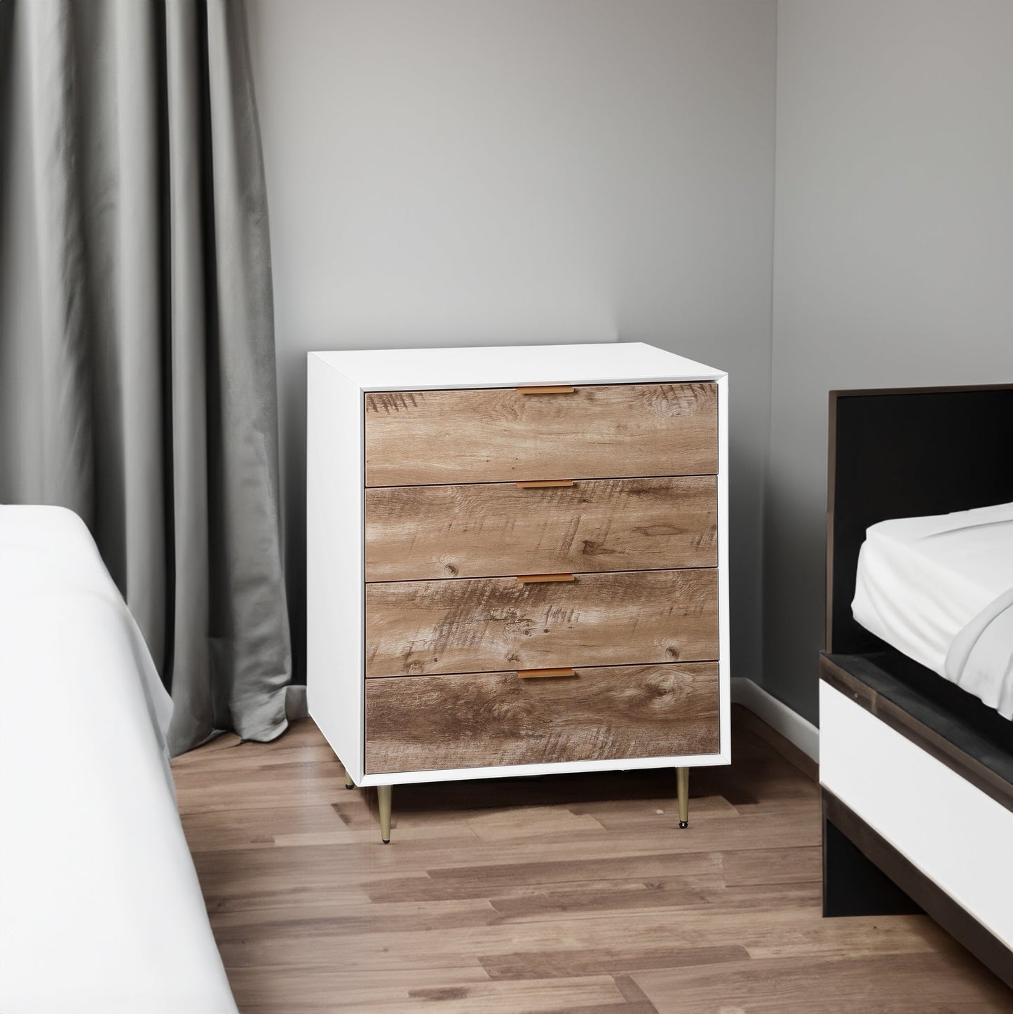 Wooden Tall 4 Drawer Dresser,Chest of Drawers with 4 Metal Legs, Anti-Tipping Device for Bedroom,Living Room - Korvel