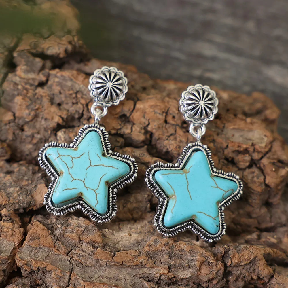 Artificial Turquoise Alloy Star Earrings - Korvel