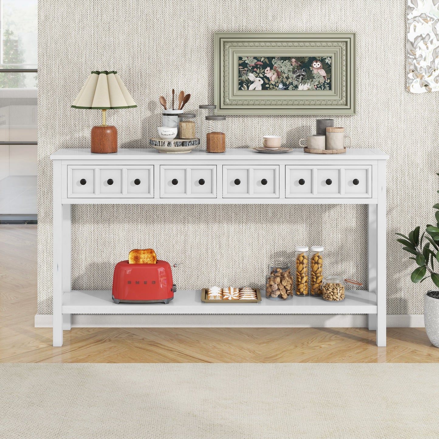 TREXM Rustic Entryway Console Table - 60" Long with Storage