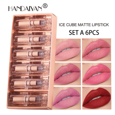 Conjunto de Labiales HANDAIYAN en Tubo Cuadrado de Cristal - 6 Piezas