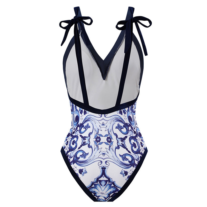 Elegant Two-Piece One-Piece Swimsuit with Skirt