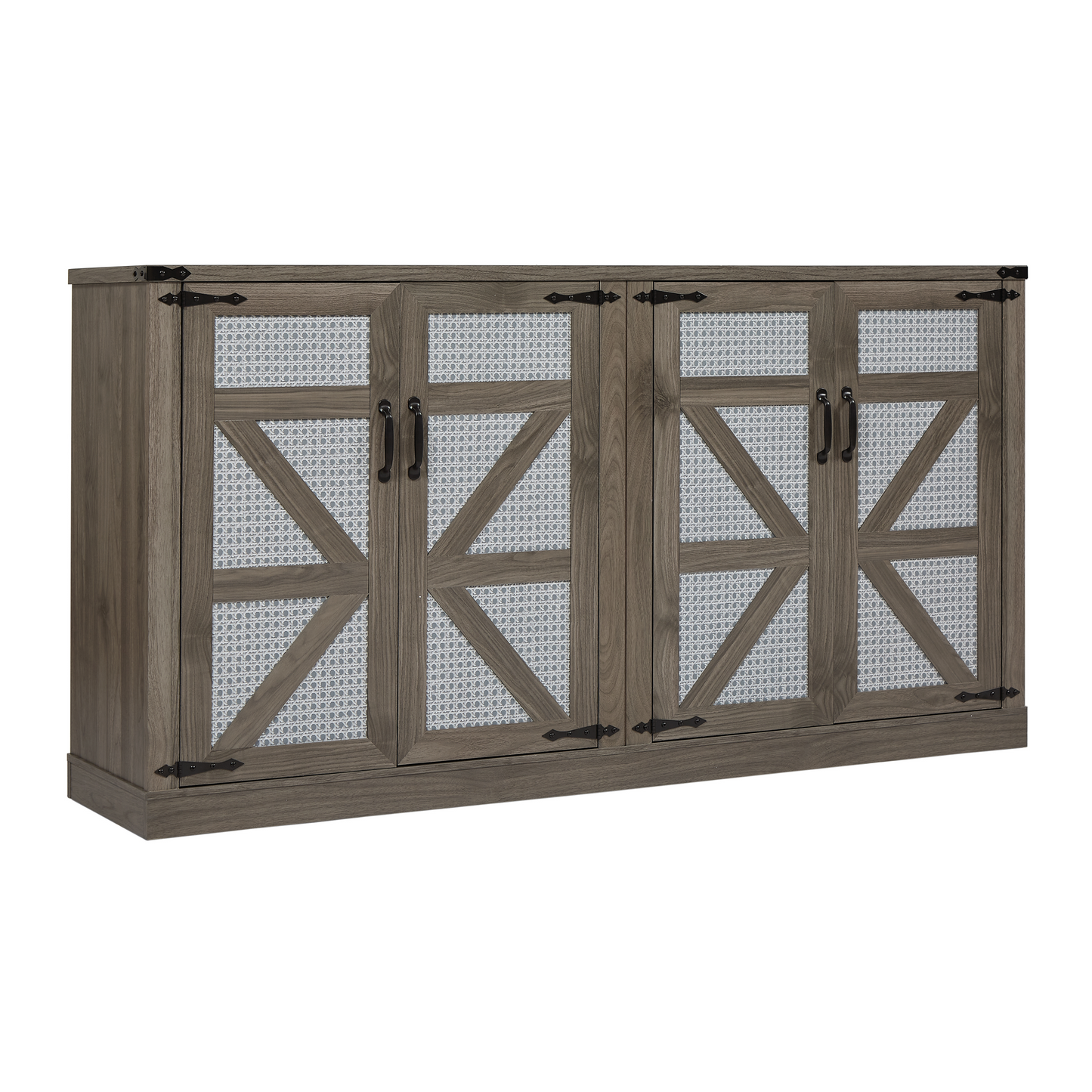 65-Inch Slate Gray Faux Rattan Sideboard with Barn Doors