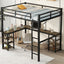 Full metal loft bed with desk and shelf, loft bed with ladder and guardrail, black with retro wood desk - Korvel
