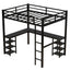 Cama loft de metal negro premium con escritorio y estantes