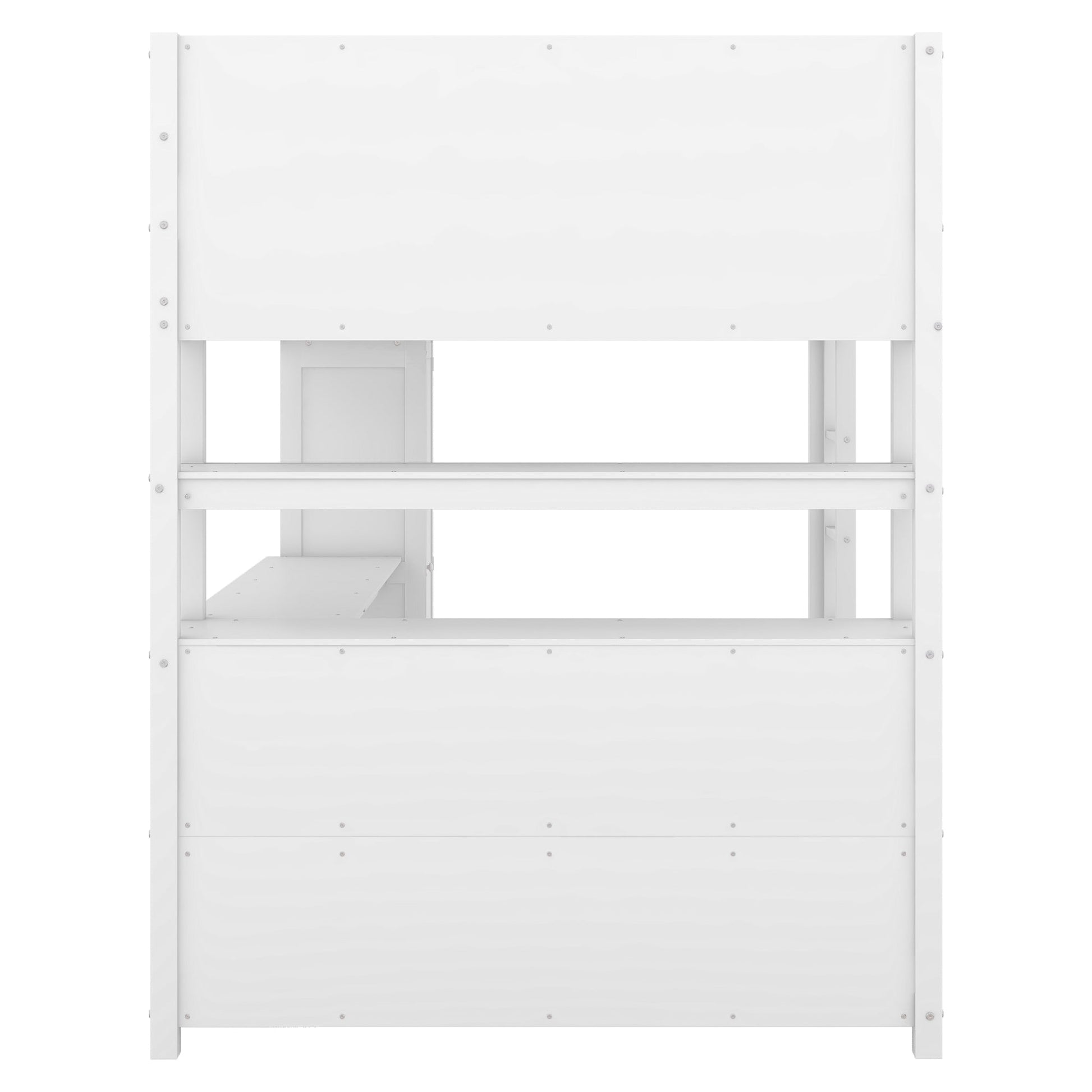 Wood Loft Bed with Cabinet and Bookshelf, Full Size Loft with Wardrobe and Desk for Kids,White - Korvel