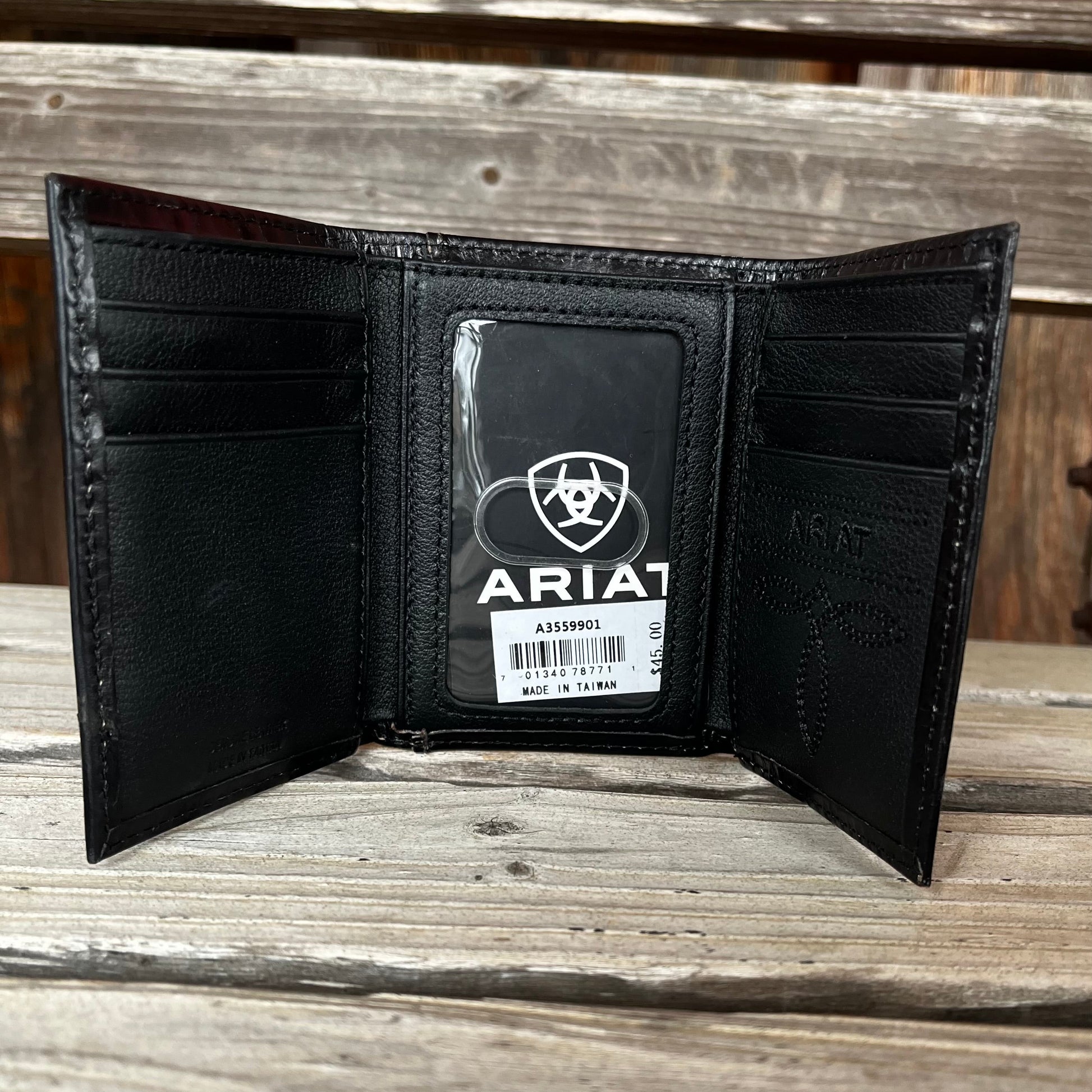 Elegant Black Floral Trifold Wallet by Ariat - Korvel