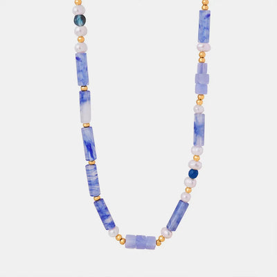 Freshwater Pearl and Titanium Steel Geometric Bead Necklace