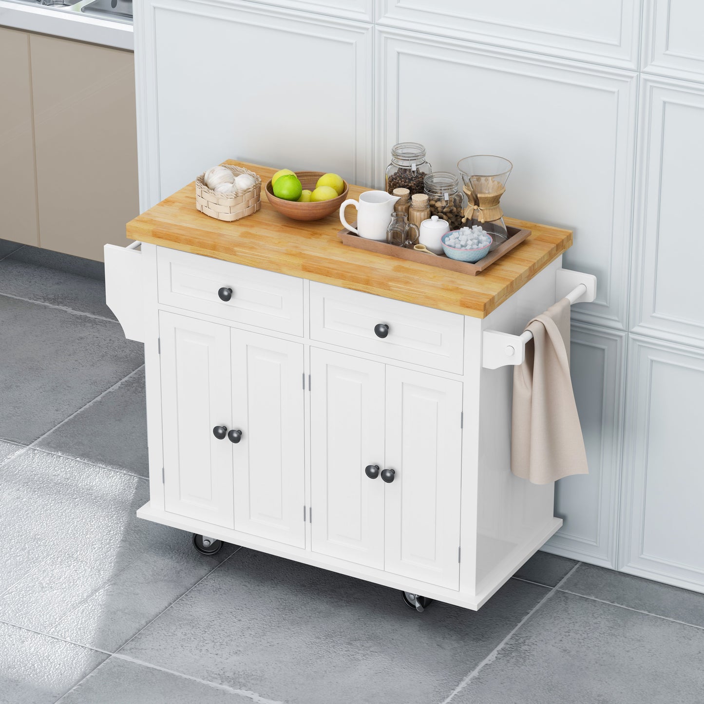 Elegant Kitchen Island Cart with Storage and Locking Wheels