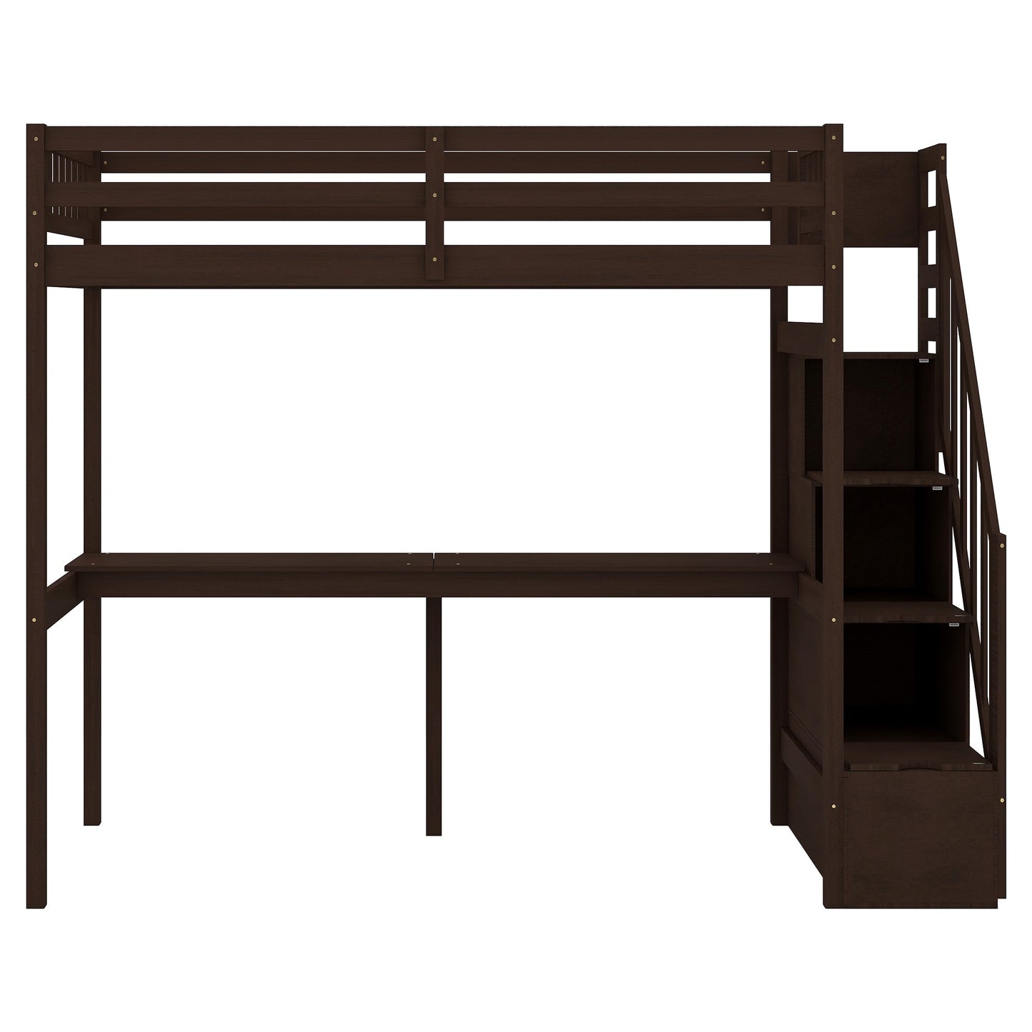 Twin Size Loft Bed with Storage Staircase and Built-in Desk - Espresso